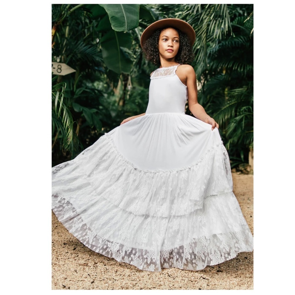 Joyfolie | Girl’s Boho Cottagecore Catrin Lace Ruffle Maxi Dress White | 14 - Picture 4 of 14